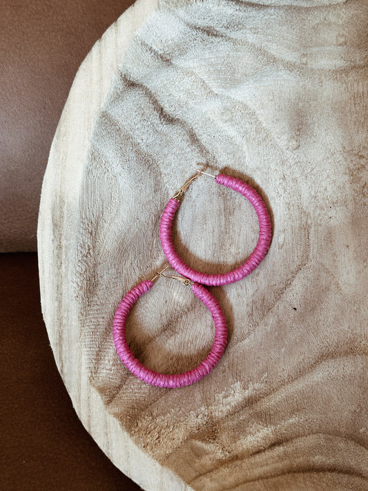 Pink Rattan Hoops