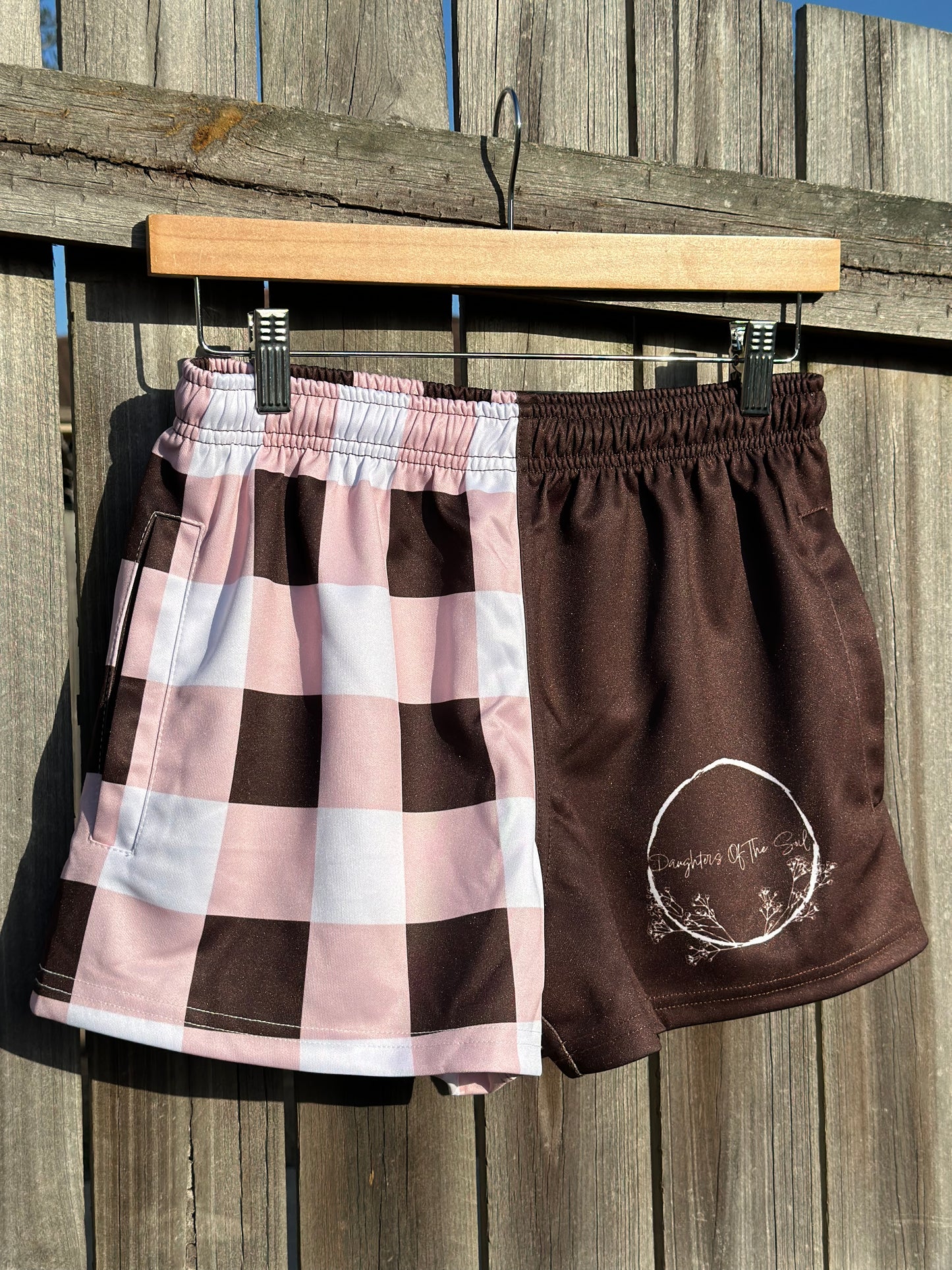 Chocolate Gingham Footy Shorts