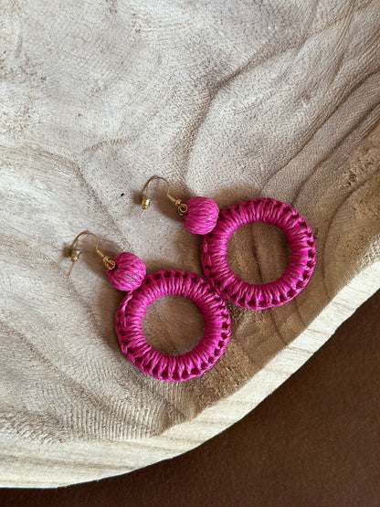 Pink Rattan Round Danglies