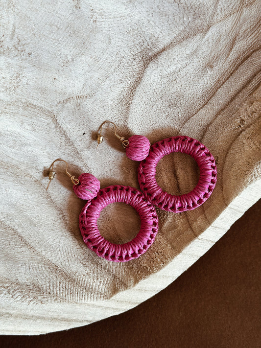 Pink Rattan Round Danglies