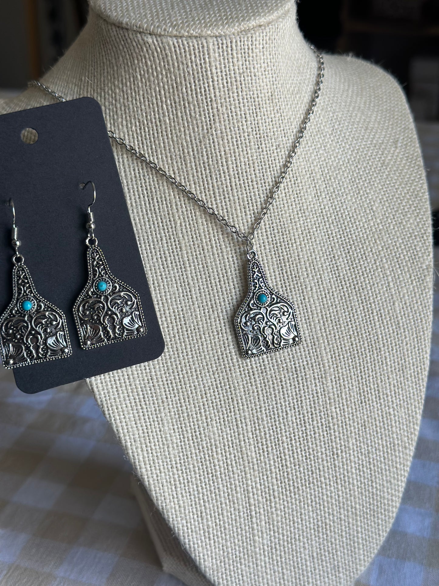 Cattle Tags Antique Silver Earrings