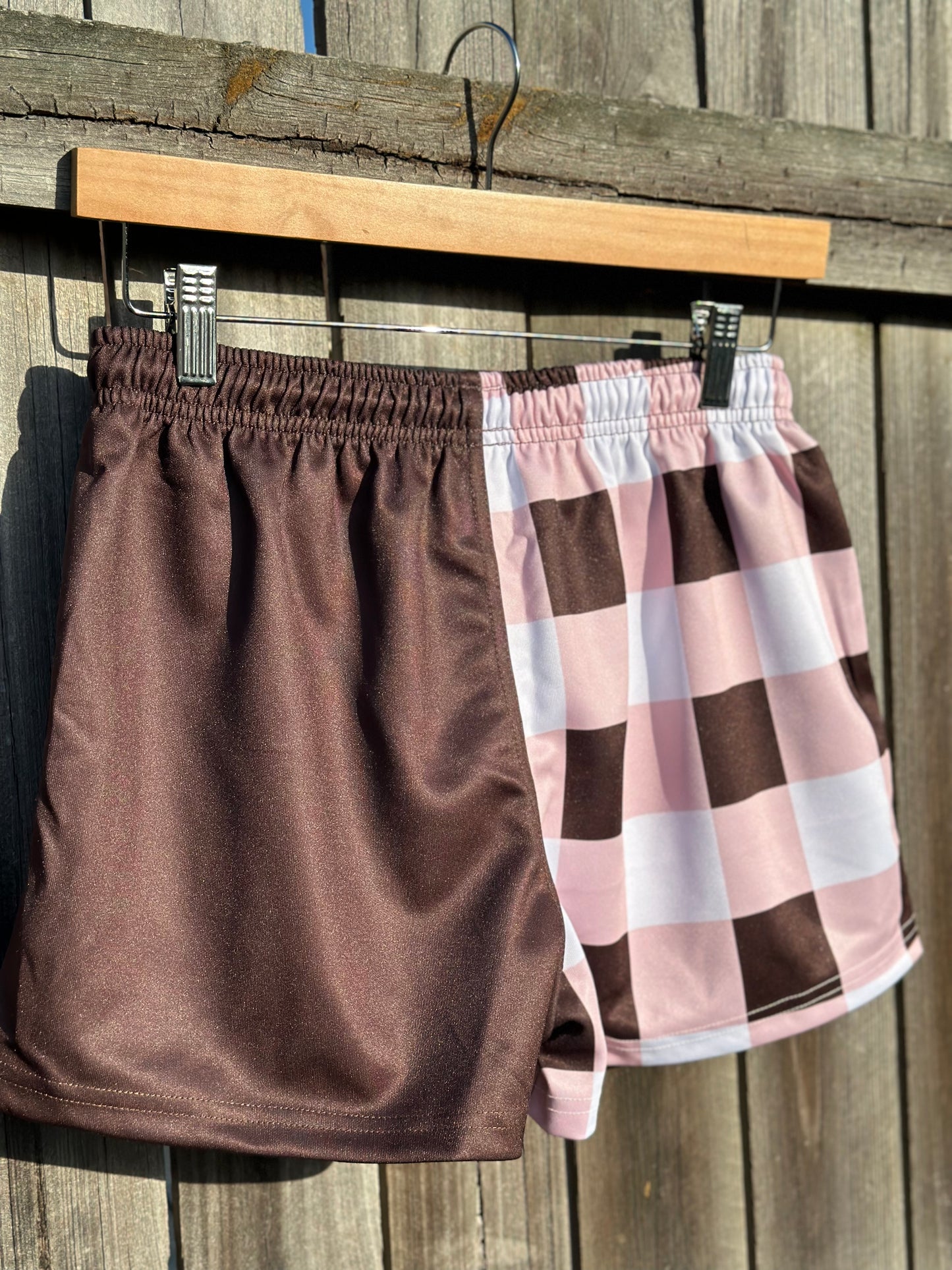 Chocolate Gingham Footy Shorts