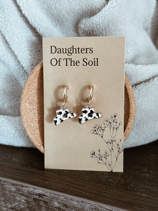 Moo Print Cowboy Hat Earrings