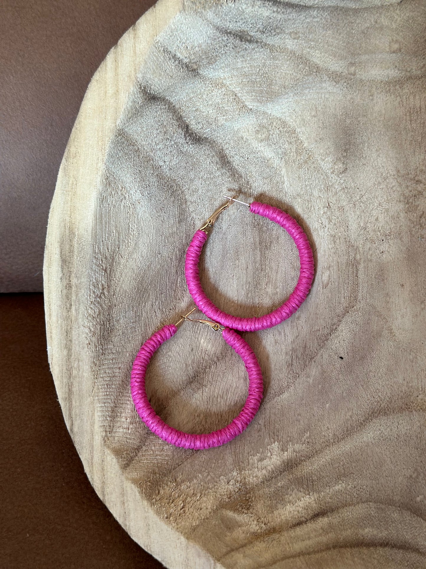 Pink Rattan Hoops