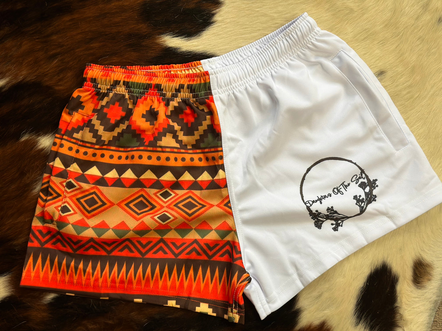 Orange Aztec Footy Shorts