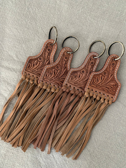 Tooled Leather Fringe Keyring